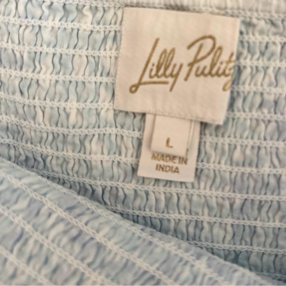 Lilly Pulitzer Kelvina Blue Strapless Smocked Bodice Dress with Ruffled Tiers  L - Picture 9 of 13